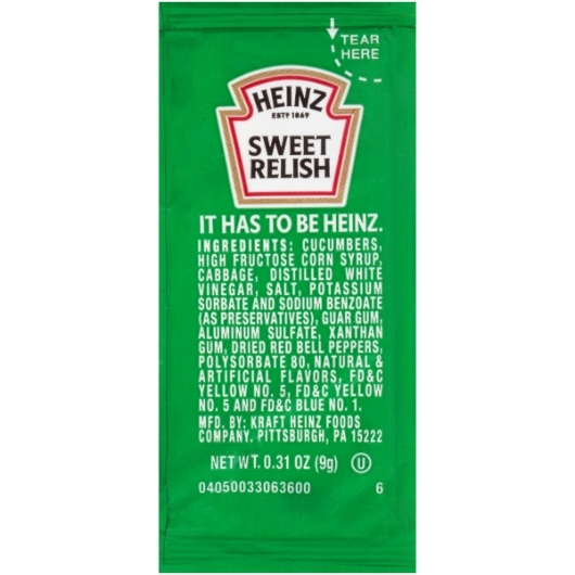 Heinz Sweet Relish Single Serve, 9 Gram --  500 per case