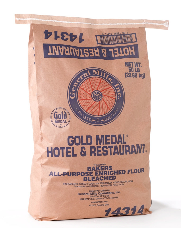 Gold Medal All Purpose Bleached Enriched Malted Hotel and Restaurant Flour, 50 Pound.