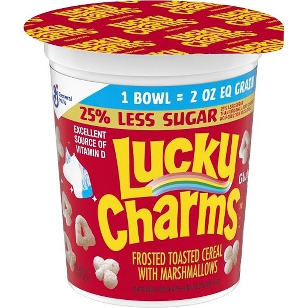 Lucky Charms 25 Percent Less Sugar Frosted Toasted Cereal with Marshmallows, 2 Ounce - 60 per case