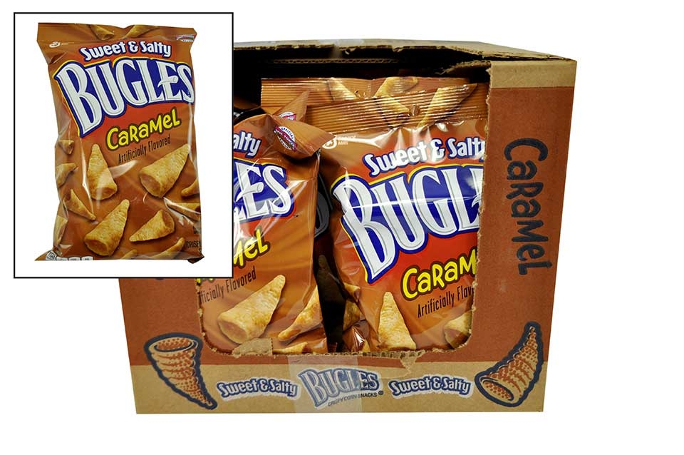 Bugles Sweet and Salty Caramel Crispy Corn Snacks, 6 Ounce -- 12 per case.