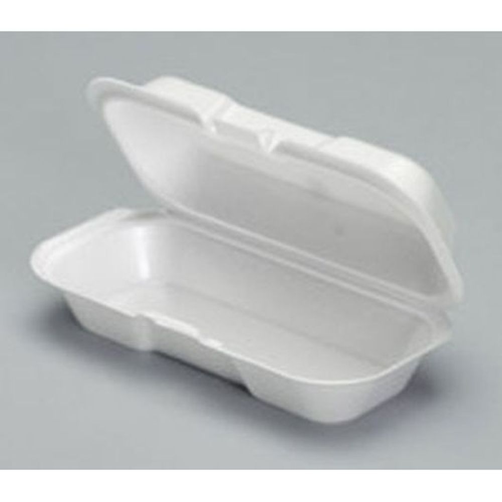 Genpak White Foam Hot Dog Hinged Container, 125 count - 4 per case