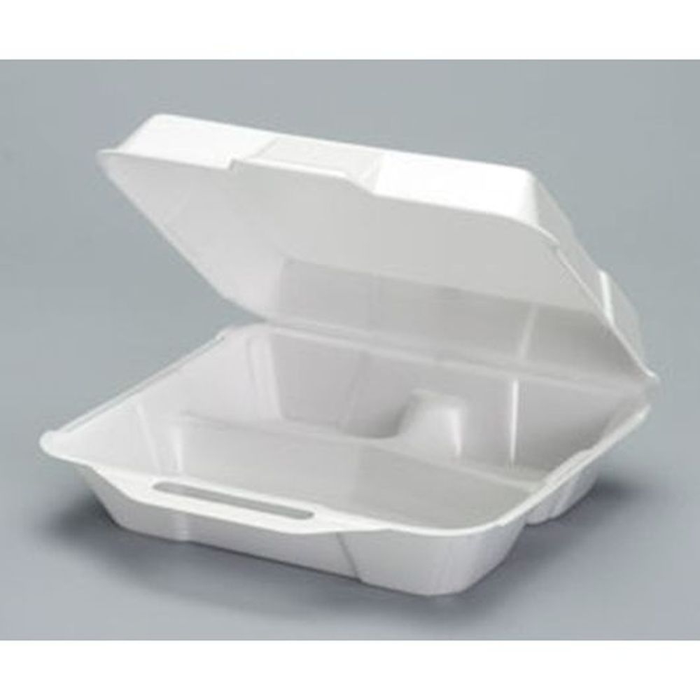 Genpak White Foam High Volume Medium 3 Compartment Container, 100 count - 2 per case
