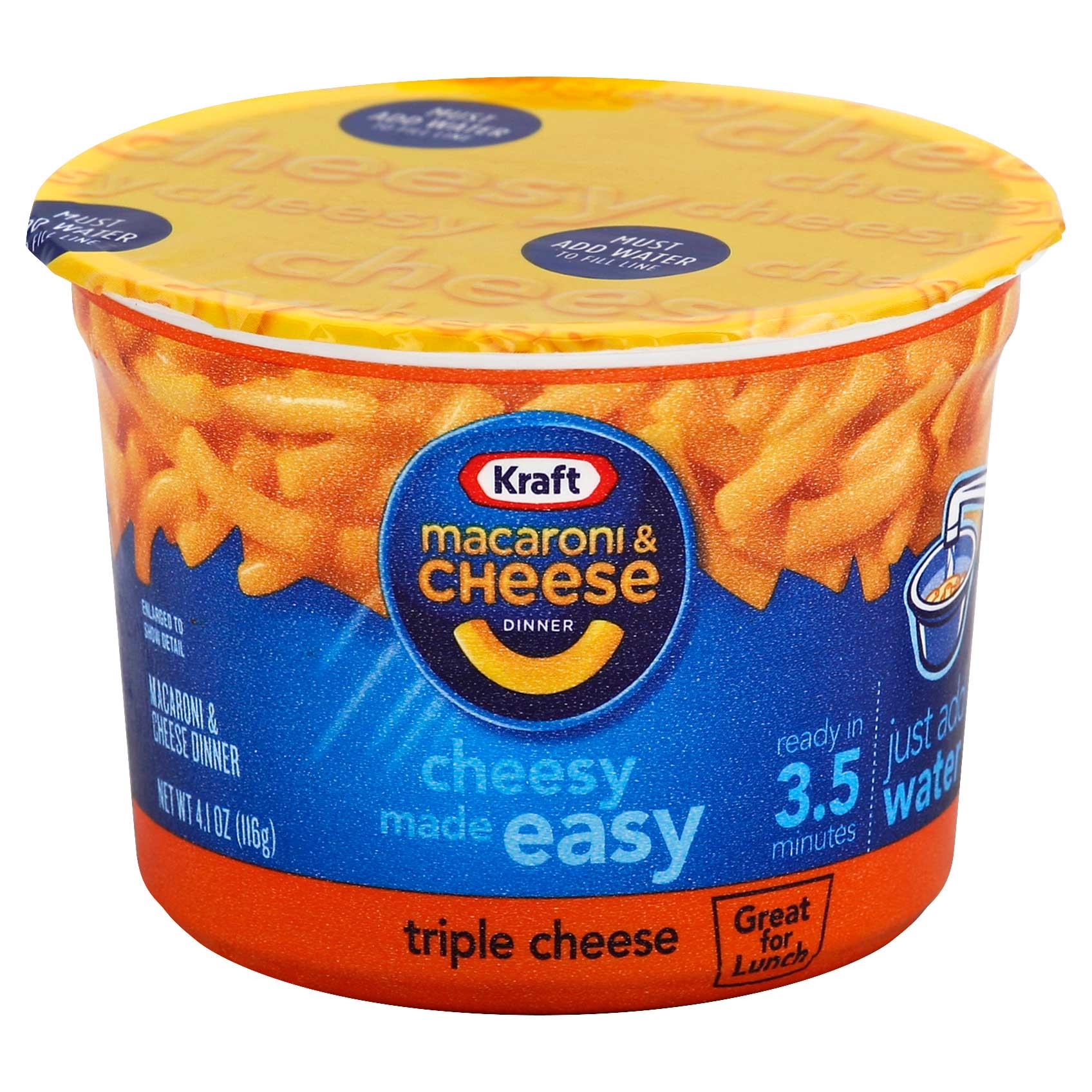 Kraft Triple Cheese Microcup Easy Macaroni - Extra Large, 4.1 Ounce -- 8 per case.