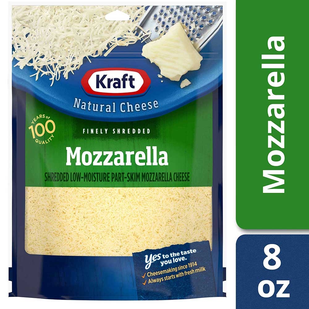 Kraft Zip Pak Finely Shredded Mozzarella Cheese, 8 Ounce -- 12 per case