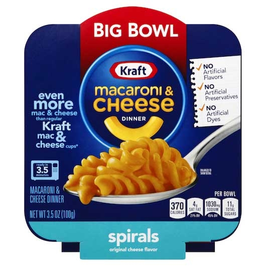 Kraft Original Spirals Macaroni and Cheese Easy Microwavable Big Bowl Dinner, 3.5 Ounce -- 6 per case