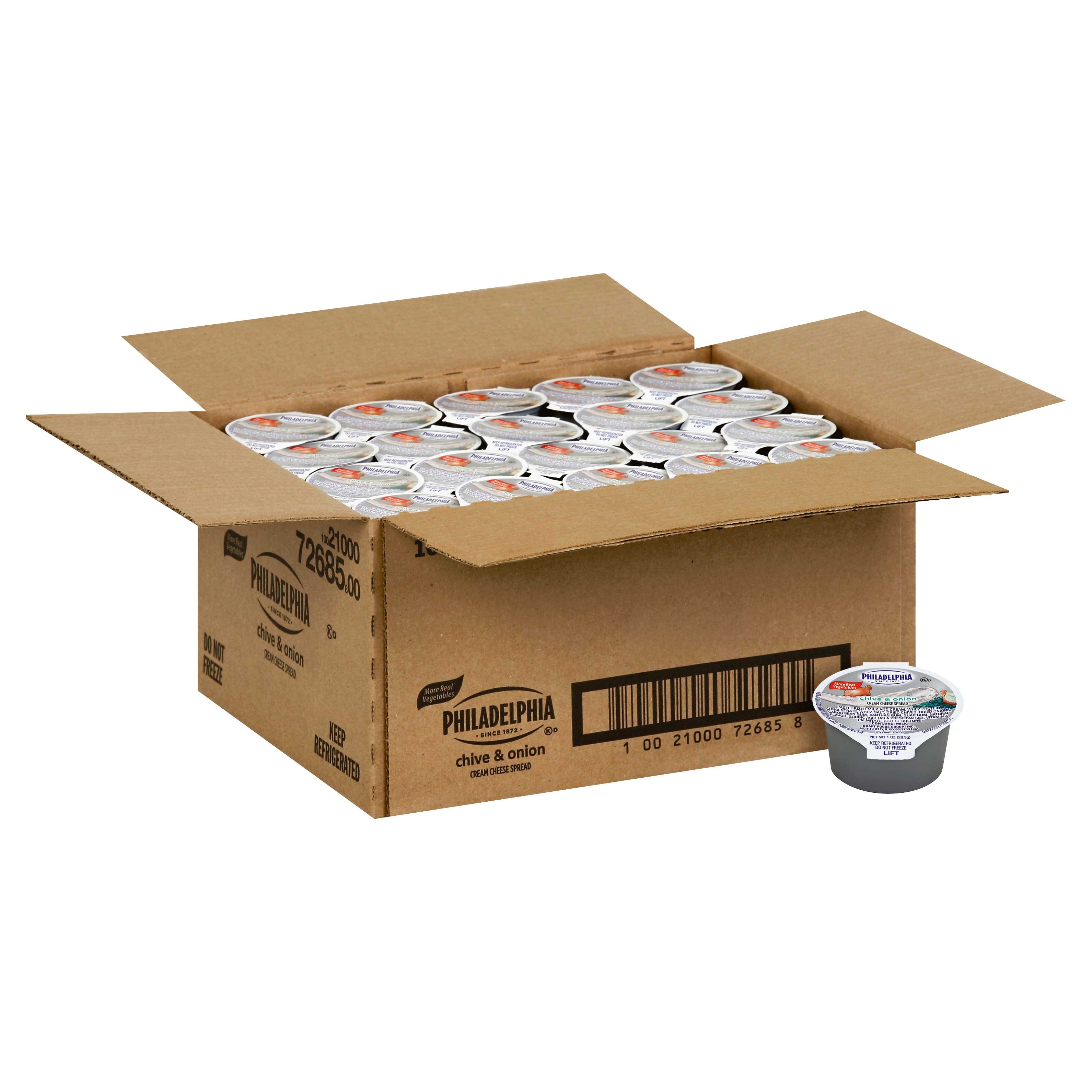 Kraft Philadelphia Chive and Onion Cream Cheese - Cup, 1 Ounce -- 100 per case.