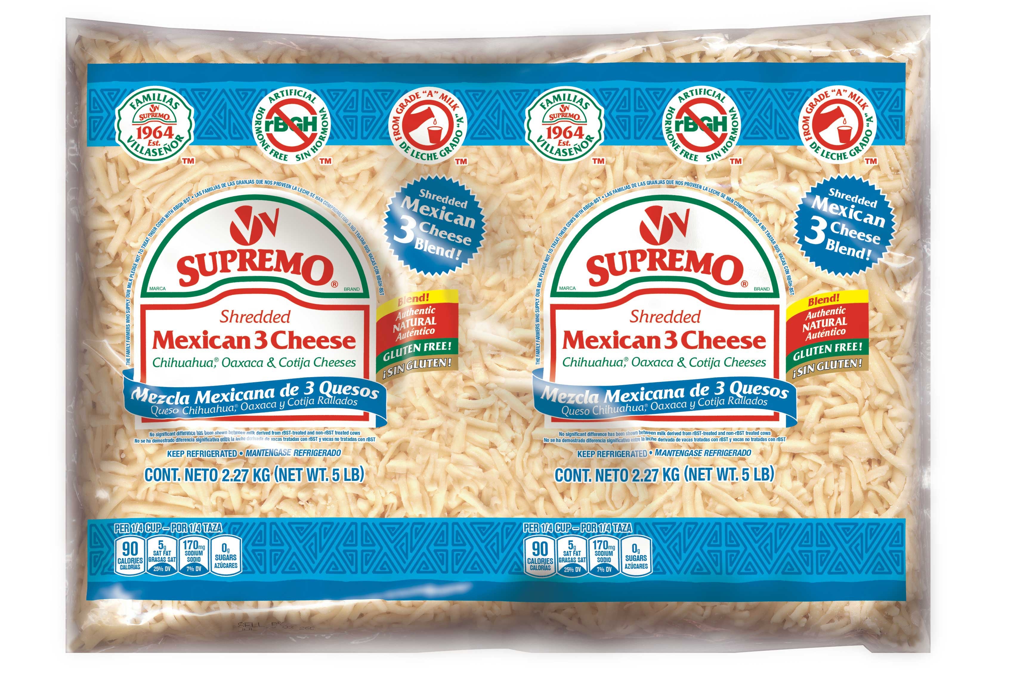 Supremo Mexican 3 Cheese Blend, 5 Pound -- 4 per case.