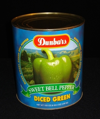 Moody Dunbar Diced Green Peppers - no. 10 can, 6 cans per case.  Regular Pack