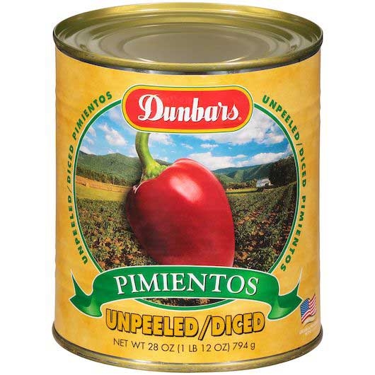 Dunbar Diced Unpeeled Pimientos, 28 Ounce -- 12 per case