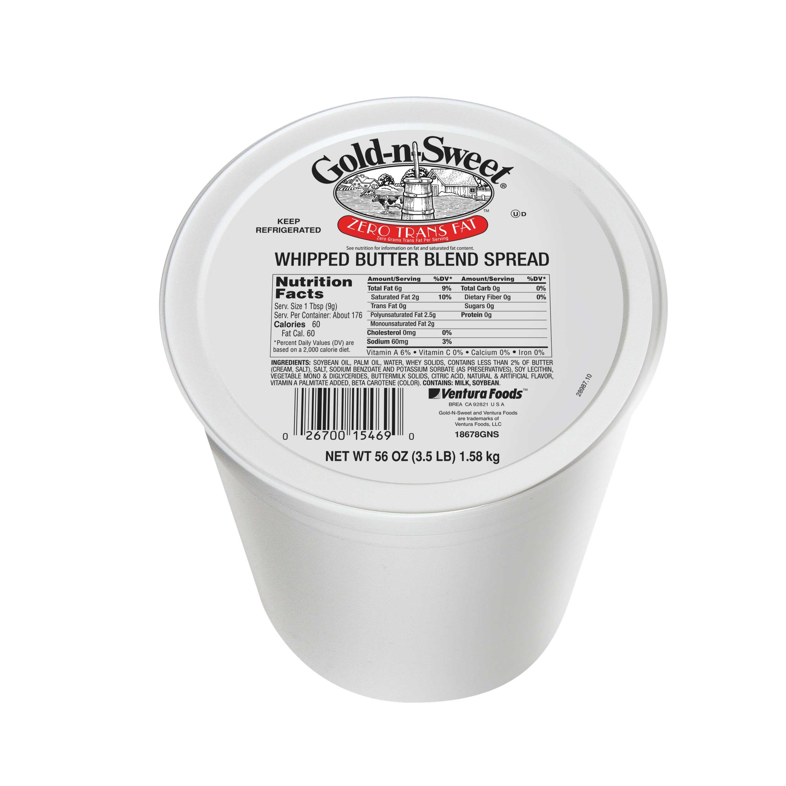 Gold N Sweet 72 Percent Fat Whipped Butter Blend Spread, 3.5 Pound -- 6 per case.