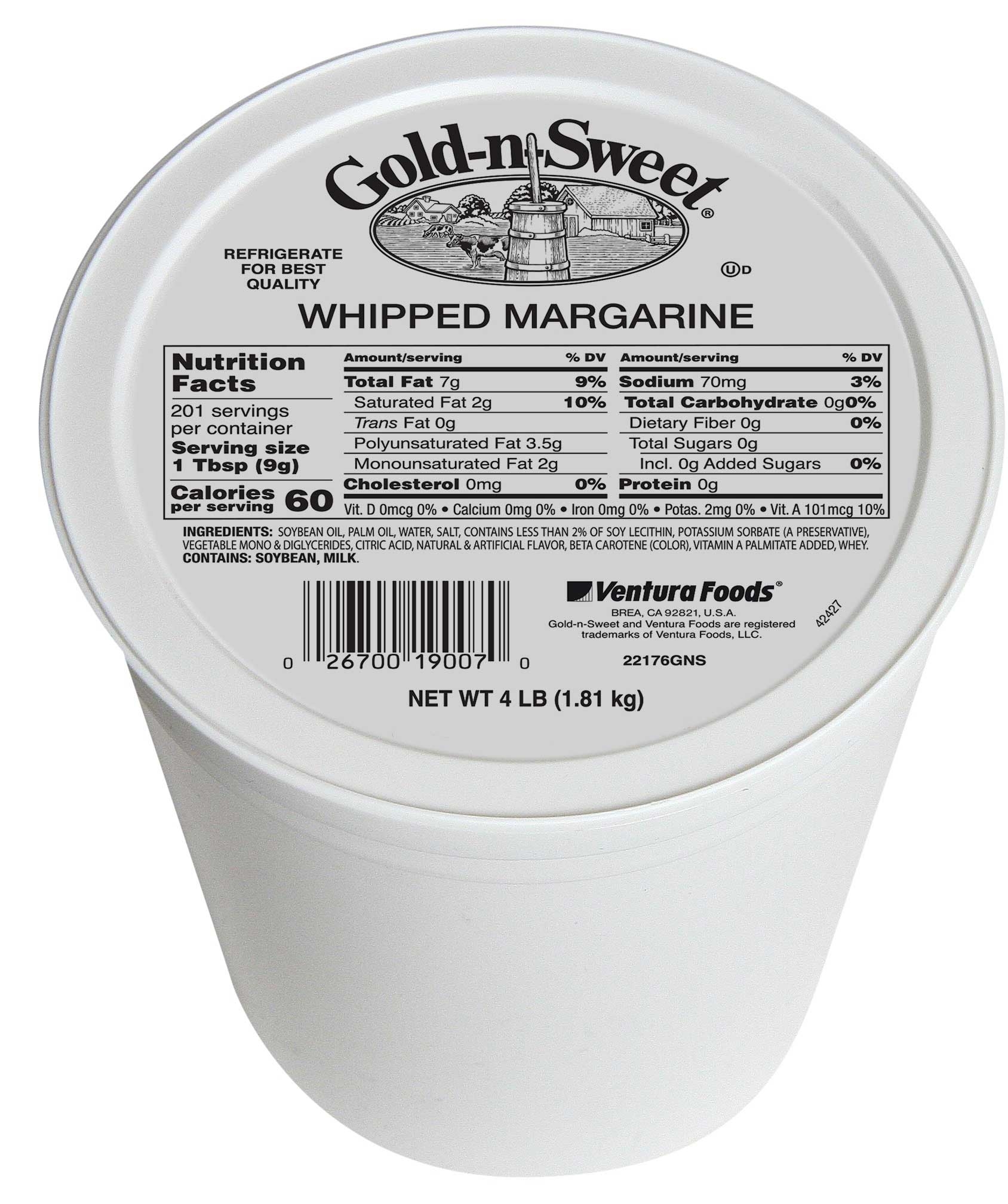 Gold N Sweet Whipped Margarine, 4 Pound Tub -- 6 per case