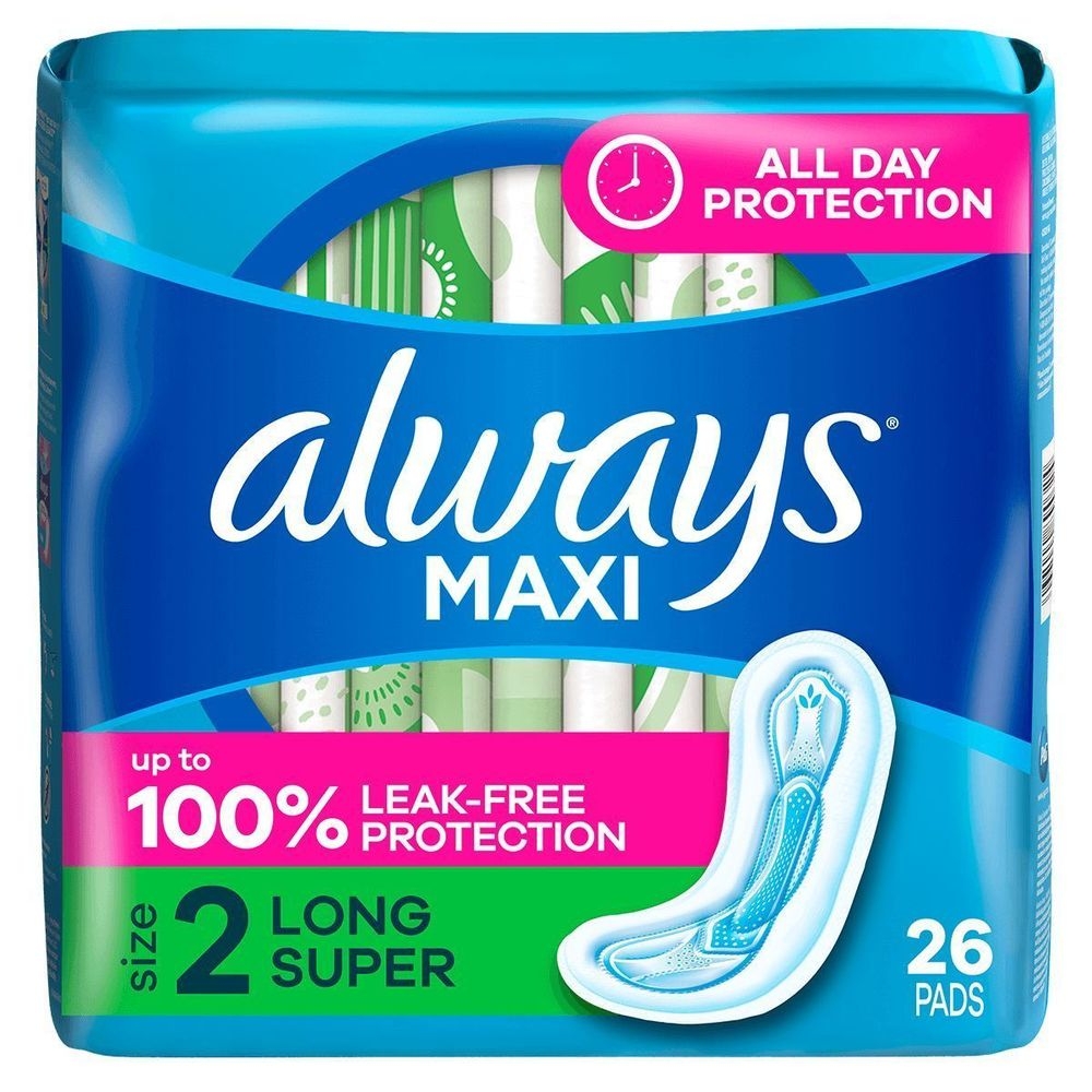Always Maxi Unscented Size 2 Long Super Pads without Wings, 26 count -- 6 per case