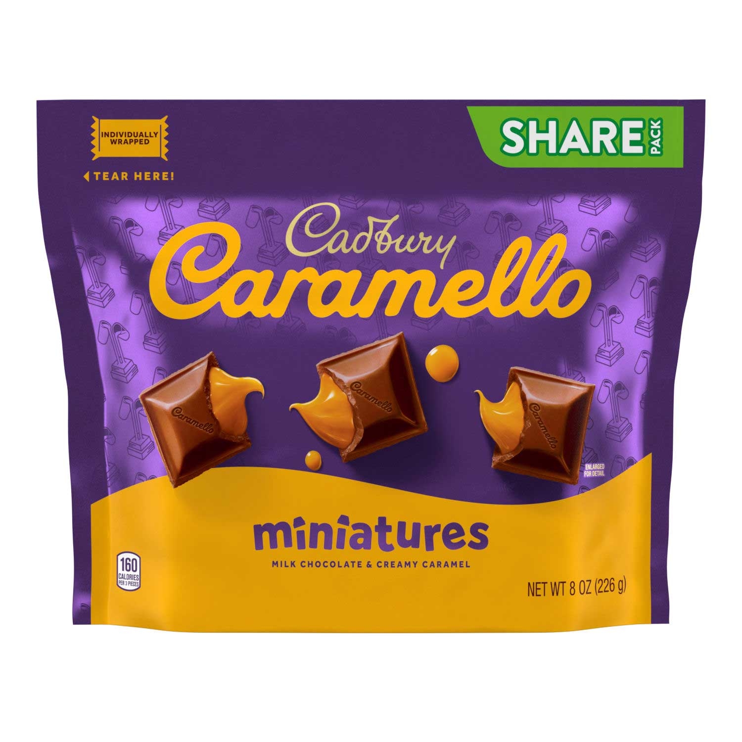 Cadbury Caramello Milk Chocolate and Creamy Caramel Miniatures - Share Pack Stand Up Bag, 8 Ounce -- 8 per case