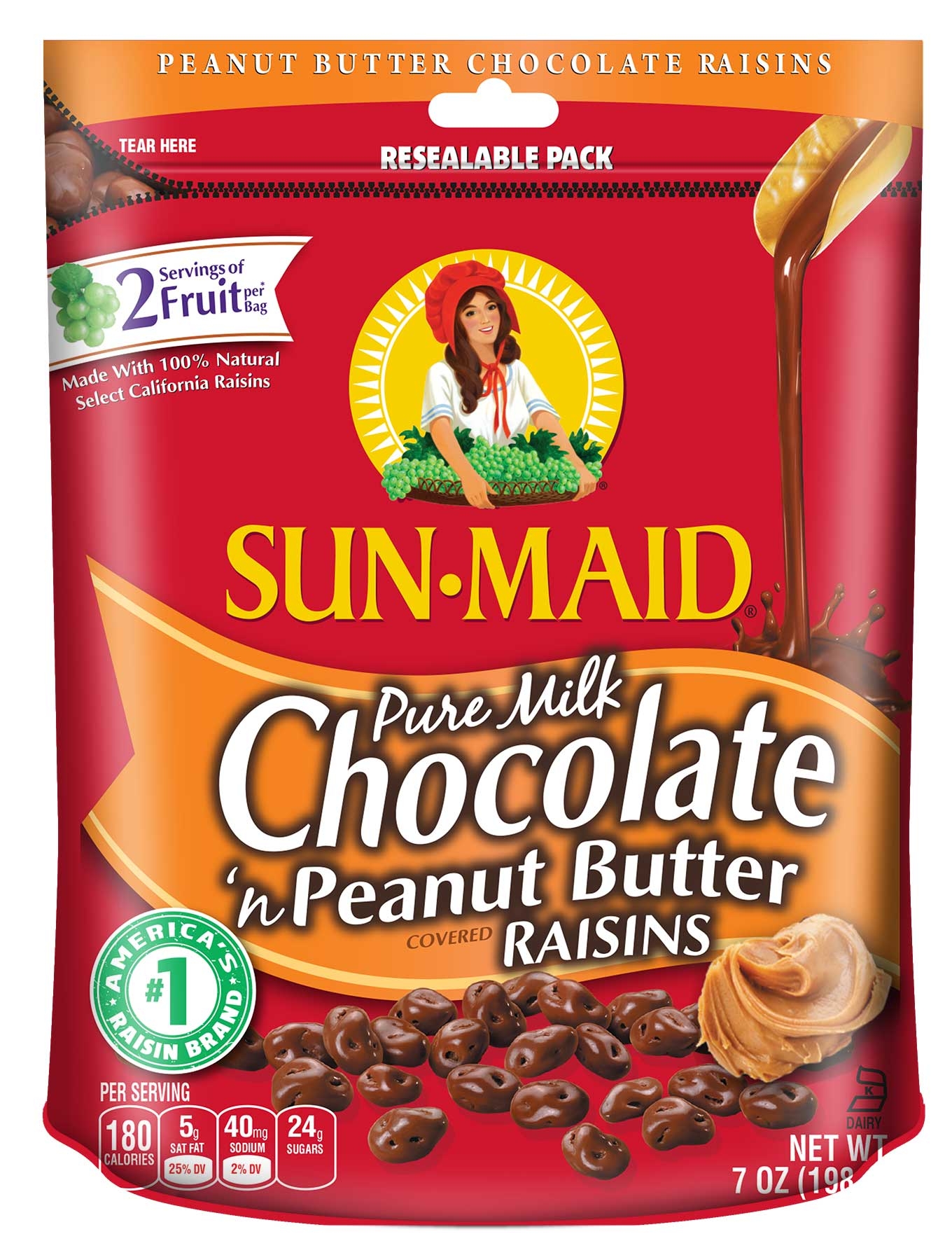 Sunmaid Peanut Butter and Milk Chocolate Covered Raisins, 7 Ounce -- 6 per case