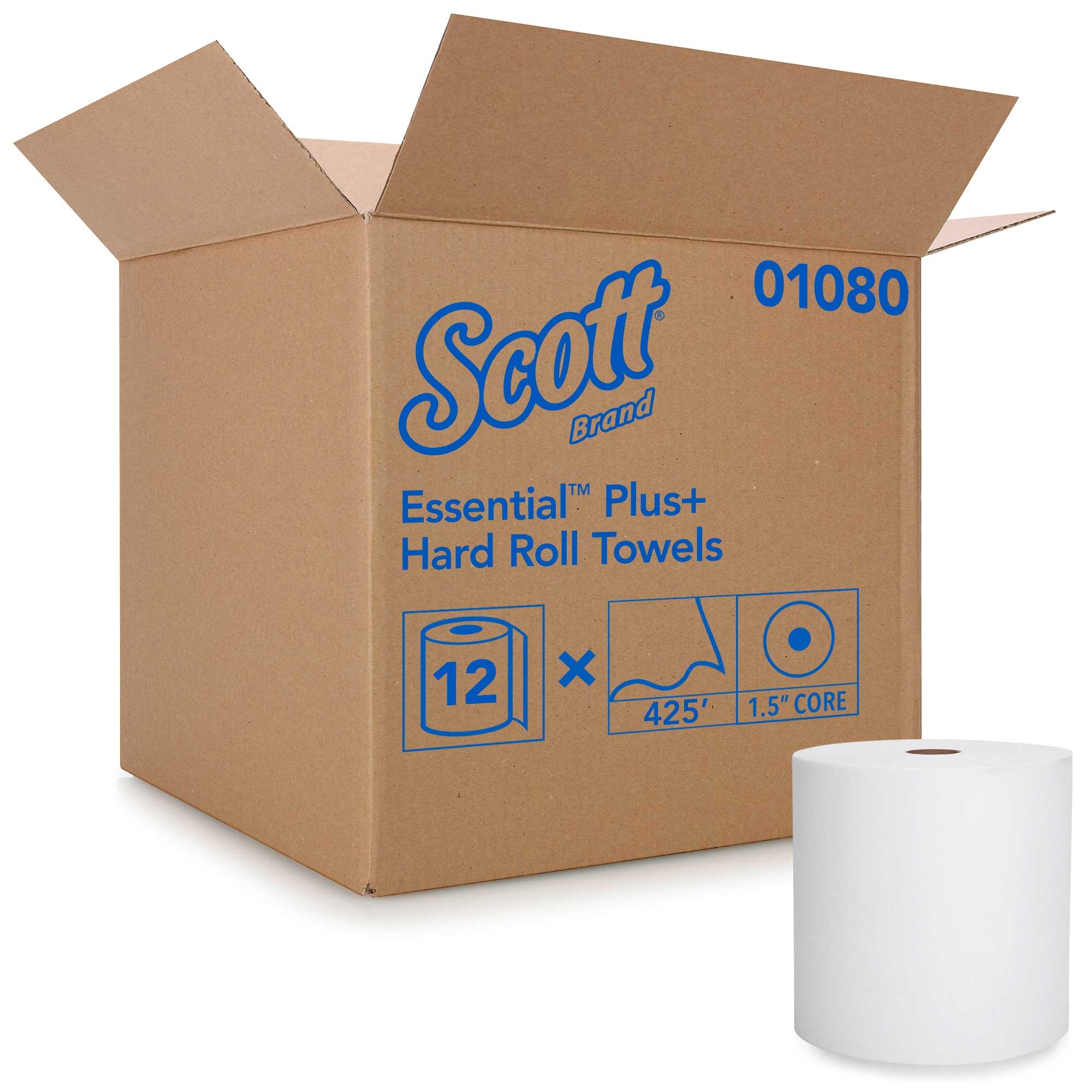 Scott Essential Universal Plus Paper 1-Ply White Hard Roll Towel, 425 Feet  -- 12 rolls per case