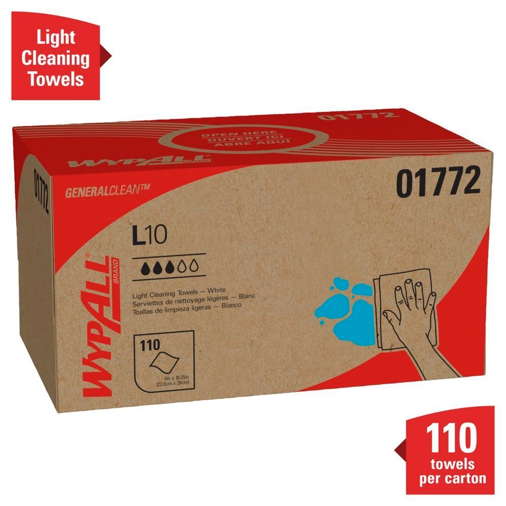 WypAll GeneralClean White L10 Light Cleaning Towel, 110 count -- 18 per case