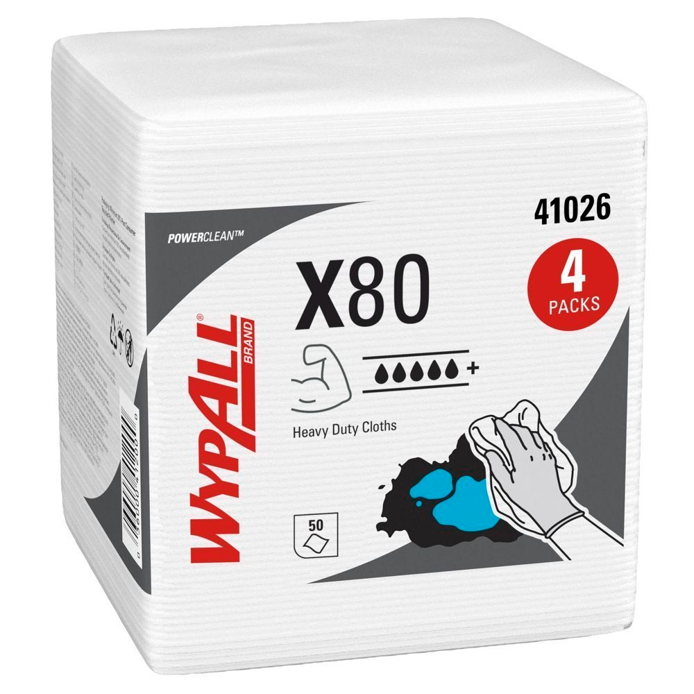 WypAll PowerClean White X80 Heavy Duty Cloth, 50 count -- 4 per case