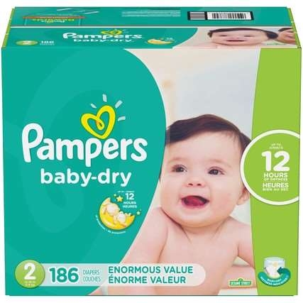 Pampers Enormous Size 2 Dry Baby Diaper -- 186 per case