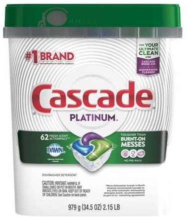 Cascade Platinum ActionPacs Fresh Scent Dishwasher Detergent, 979 Gram -- 3 per case