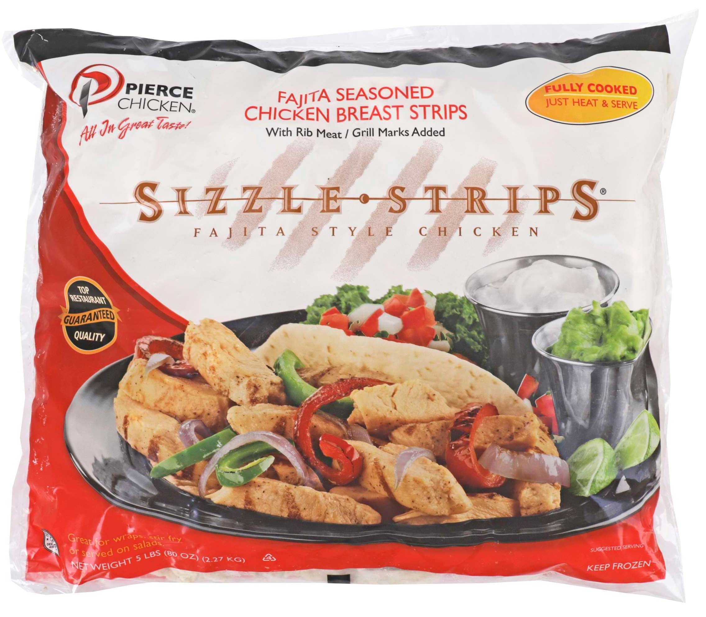 Pierce Chicken Sizzle Strips Fajita Seasoned Chicken Breast Strips, 5 Pound -- 2 per case