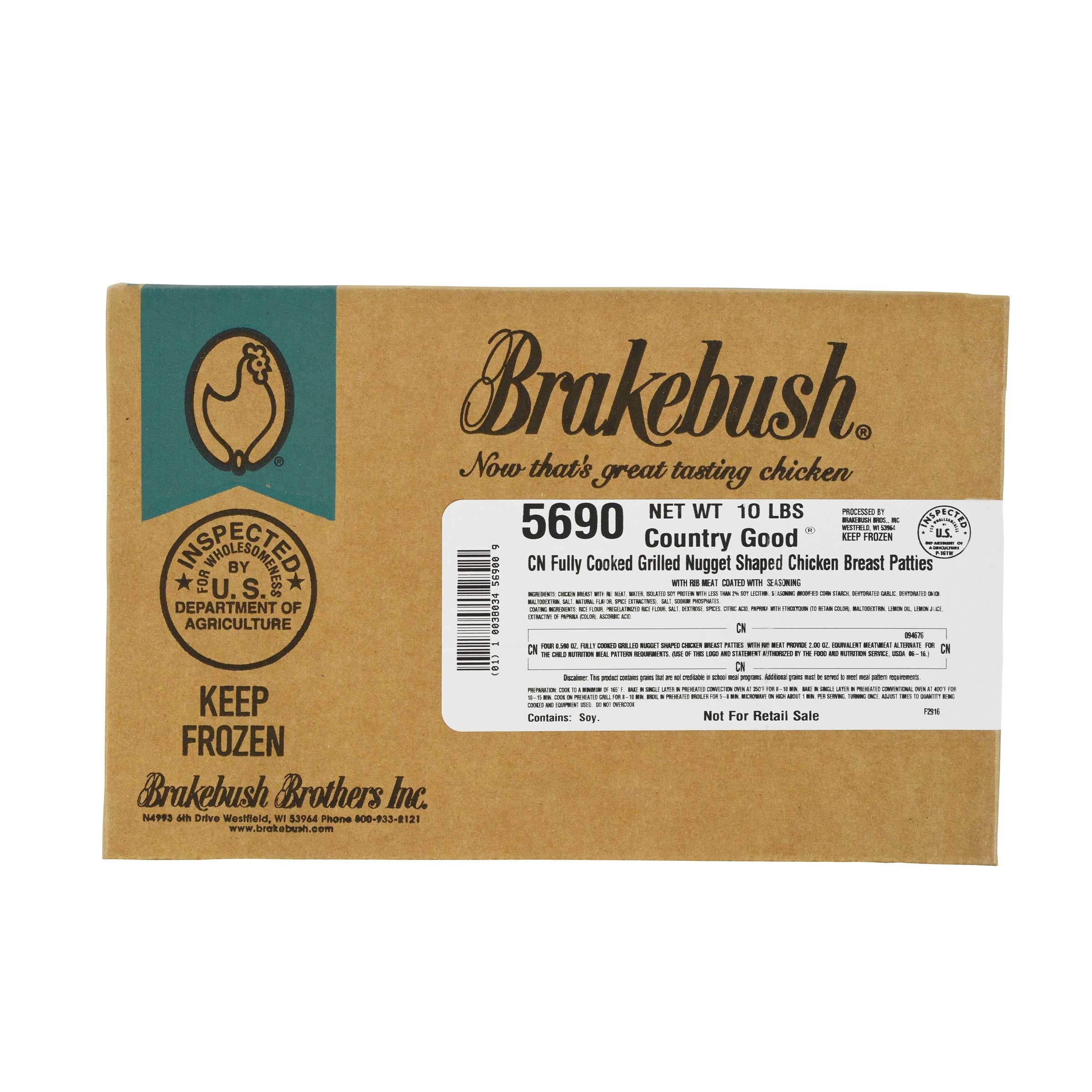 Brakebush Grilled Chicken Breast Nugget, 10 Pound