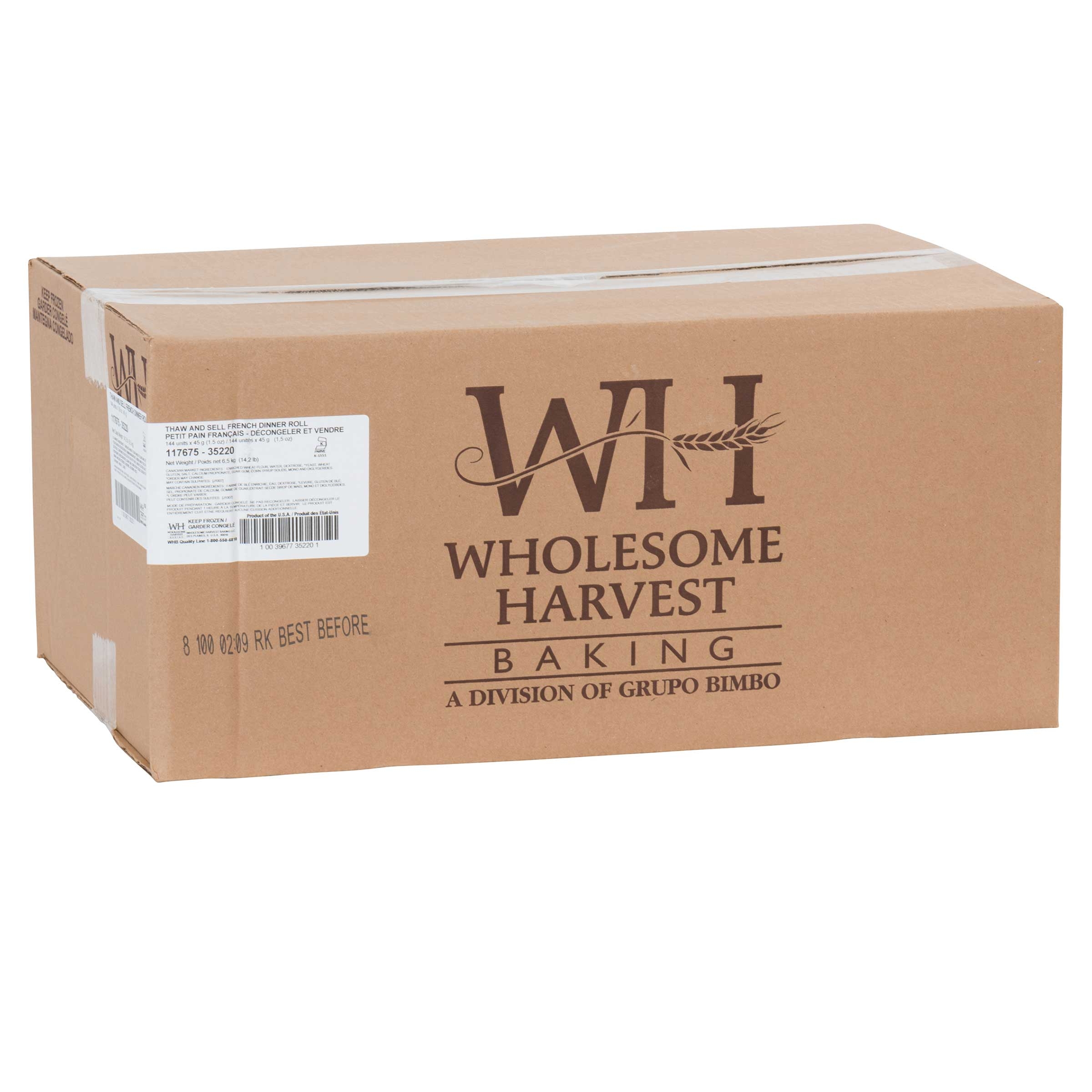 Wholesome Harvest Thaw and Serve French Dinner Roll -- 144 per case.