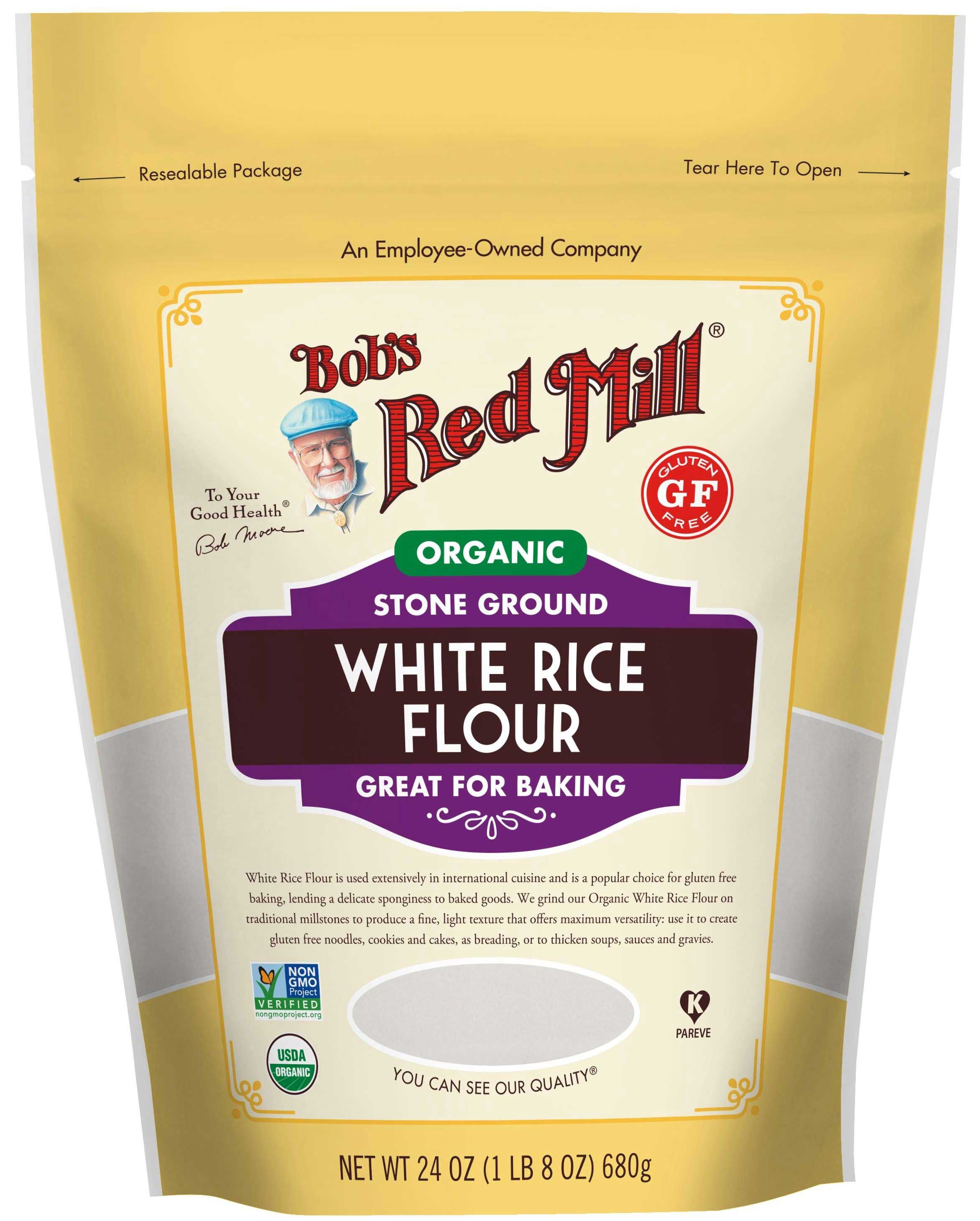 Bobs Red Mill Organic White Rice Flour, 24 Ounce Pouch -- 4 per case