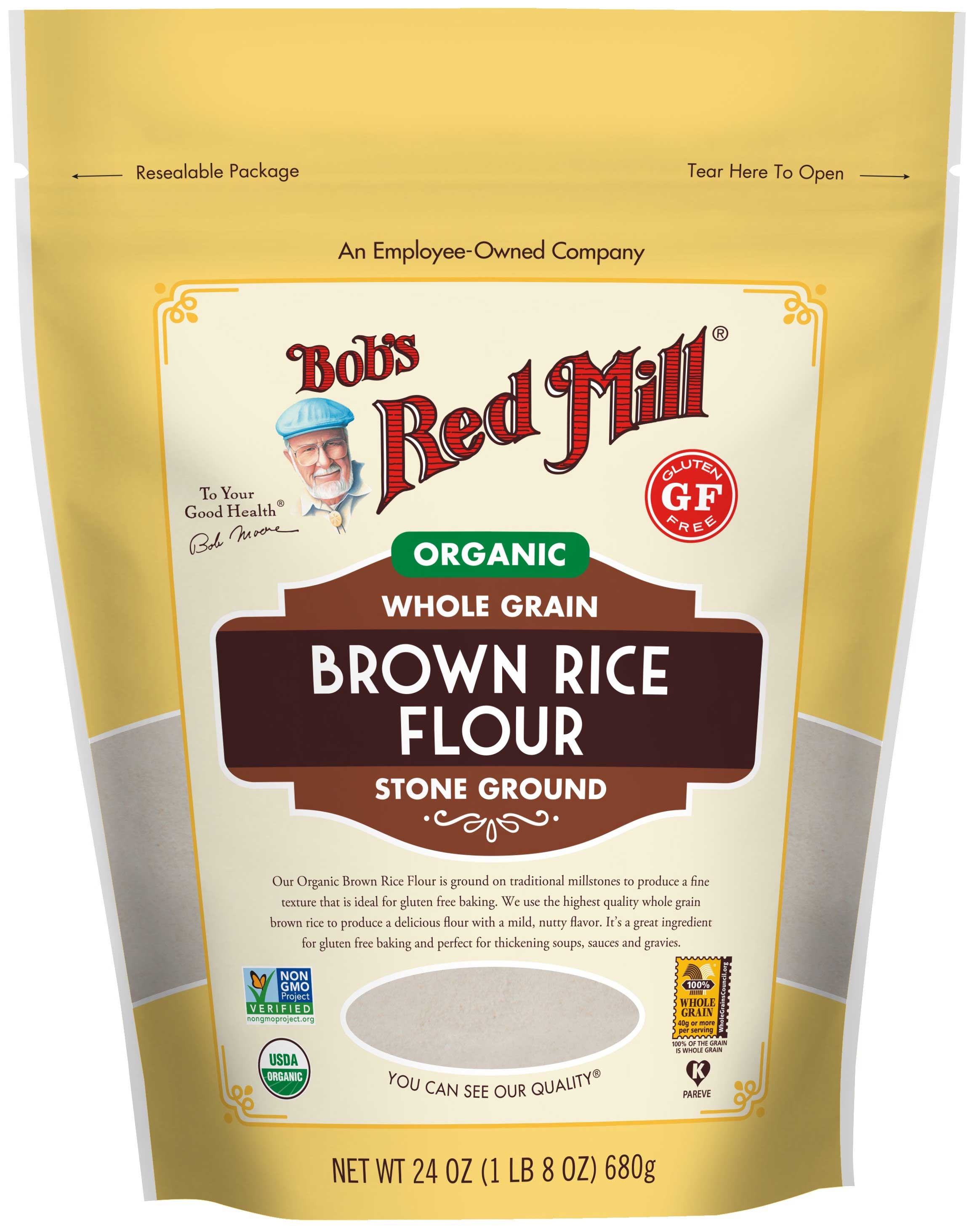 Bobs Red Mill Organic Brown Rice Flour, 24 Ounce Pouch -- 4 per case