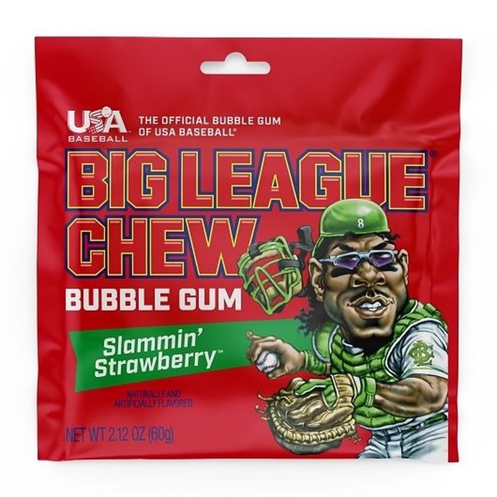 Big League Chew Slammin Strawberry Bubble Gum, 2.12 Ounce -- 24 per case