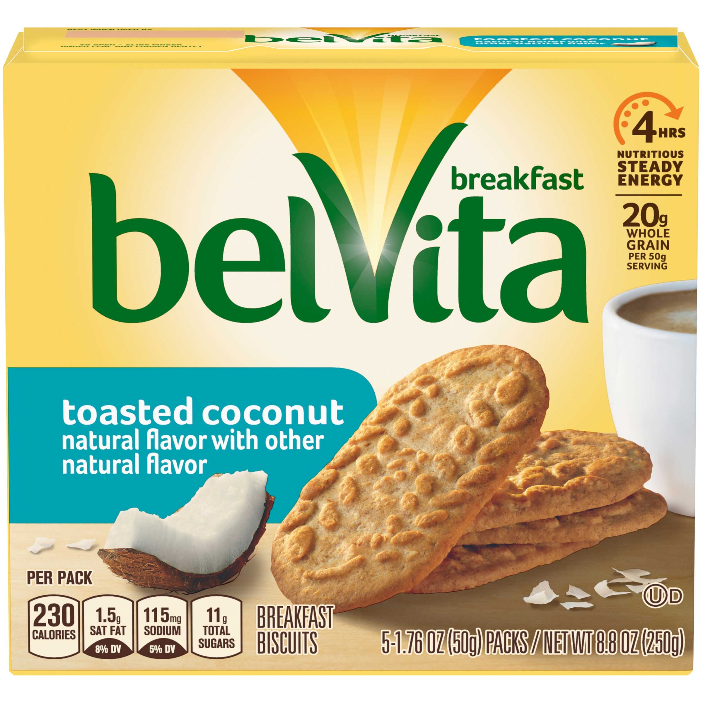 Belvita Breakfast Toasted Coconut Biscuit, 1.76 Ounce -- 30 per case.