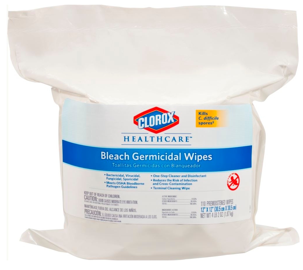 Clorox Healthcare Germicidal Bleach Wipes, 110 count per pack -- 2 per case