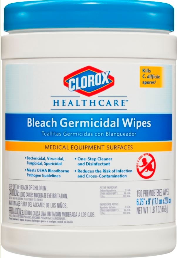 Clorox Commercial Solutions Germicidal Wipes, 150 count per pack -- 6 per case