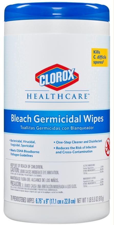 Clorox Commercial Solutions Germicidal Wipes, 70 count per pack -- 6 per case.