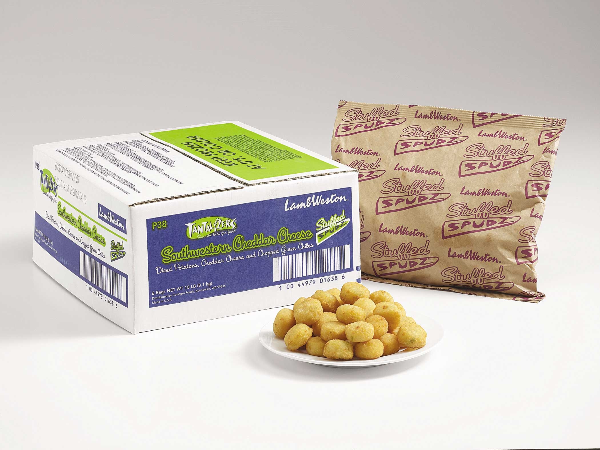 Lamb Weston Tantalizers Stuffed Spudz Round Southwestern Cheddar, 3 Pound -- 6 per case.
