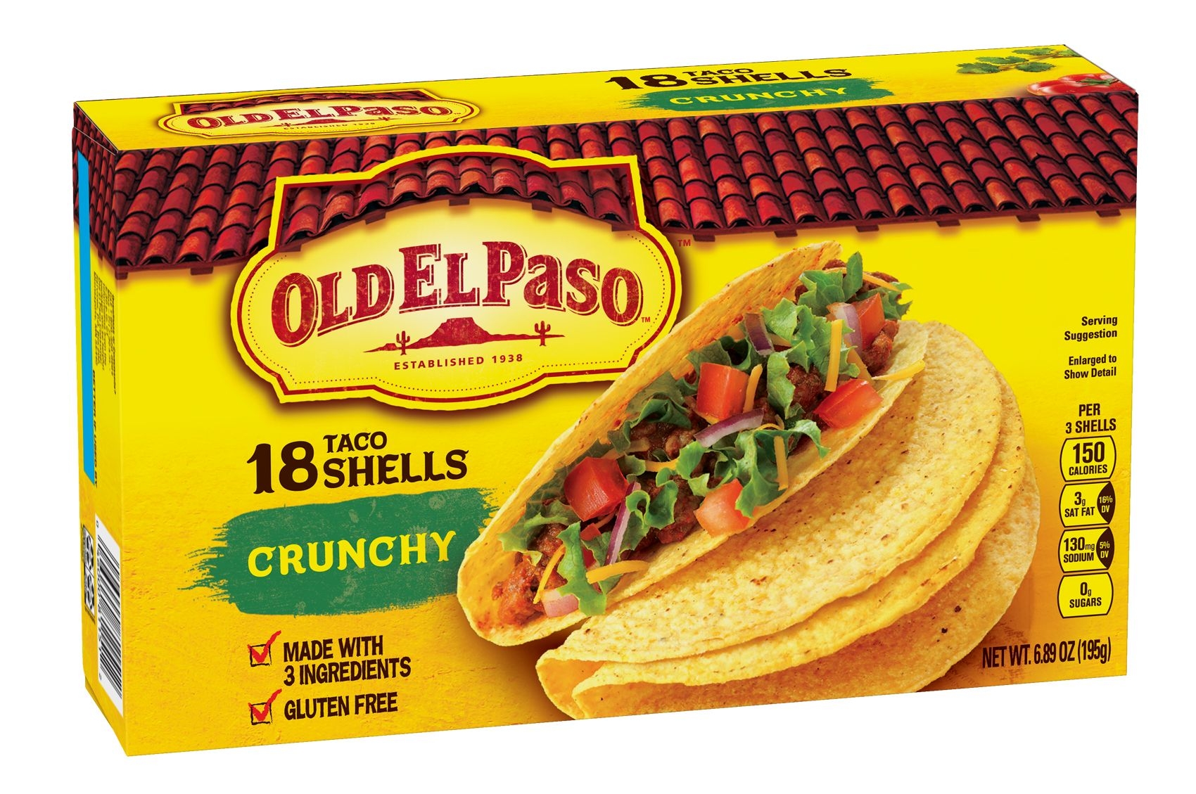 Old El Paso Crunchy Taco Shells, 6.89 Ounce - 18 per pack -- 12 packs per case.