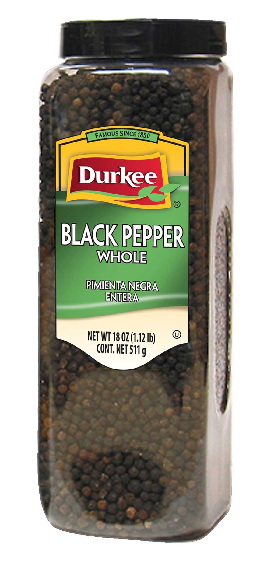 Durkee Whole Black Pepper - 18 oz. container, 6 per case