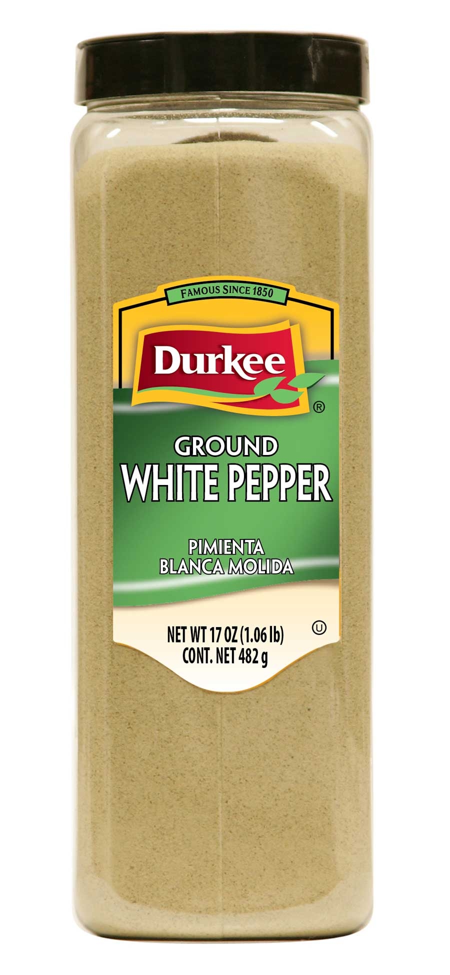 Durkee Ground White Pepper - 17 oz. container, 6 per case