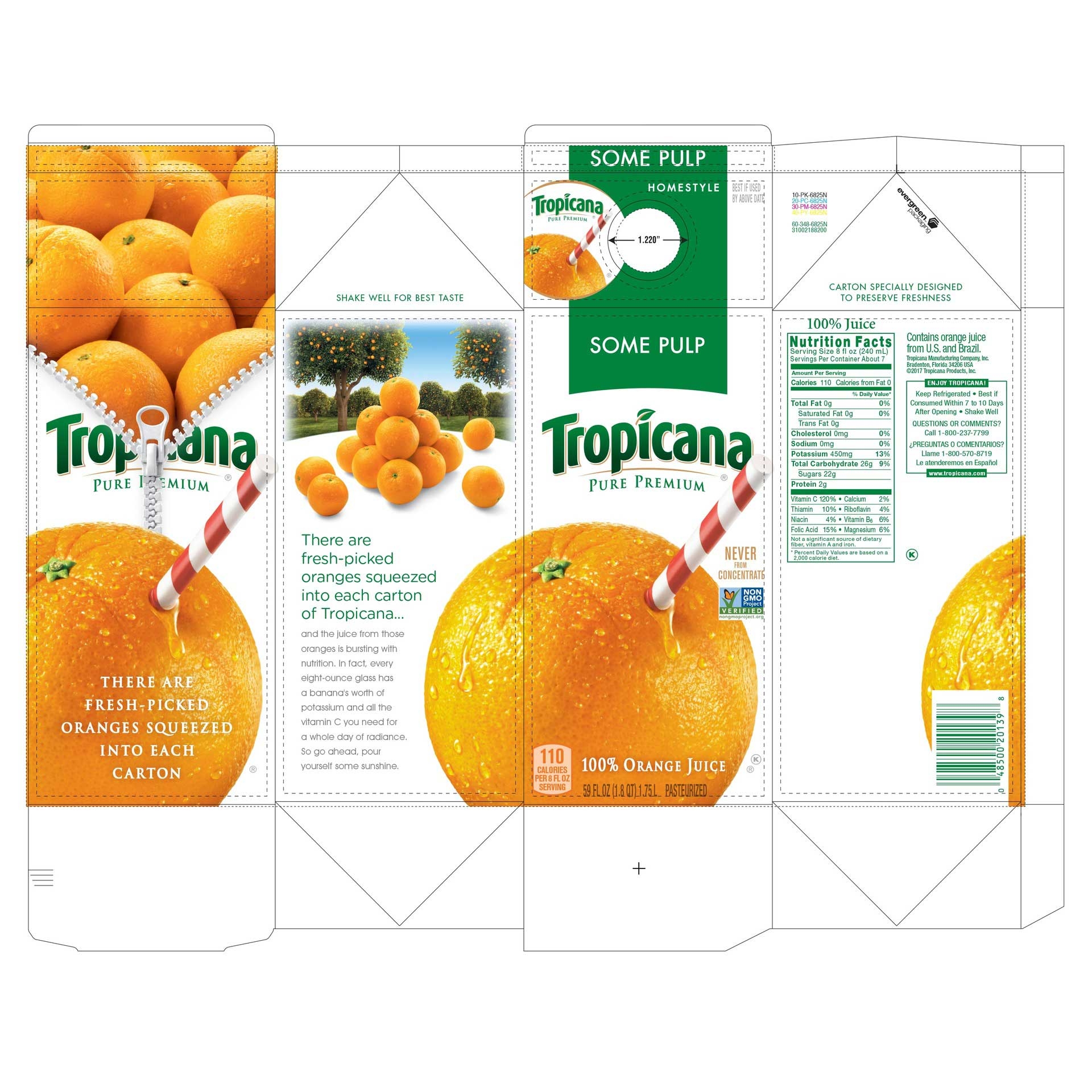 Tropicana Pure Premium Homestyle 100 Percent Some Pulp Orange Juice, 59 fluid ounce -- 8 per case