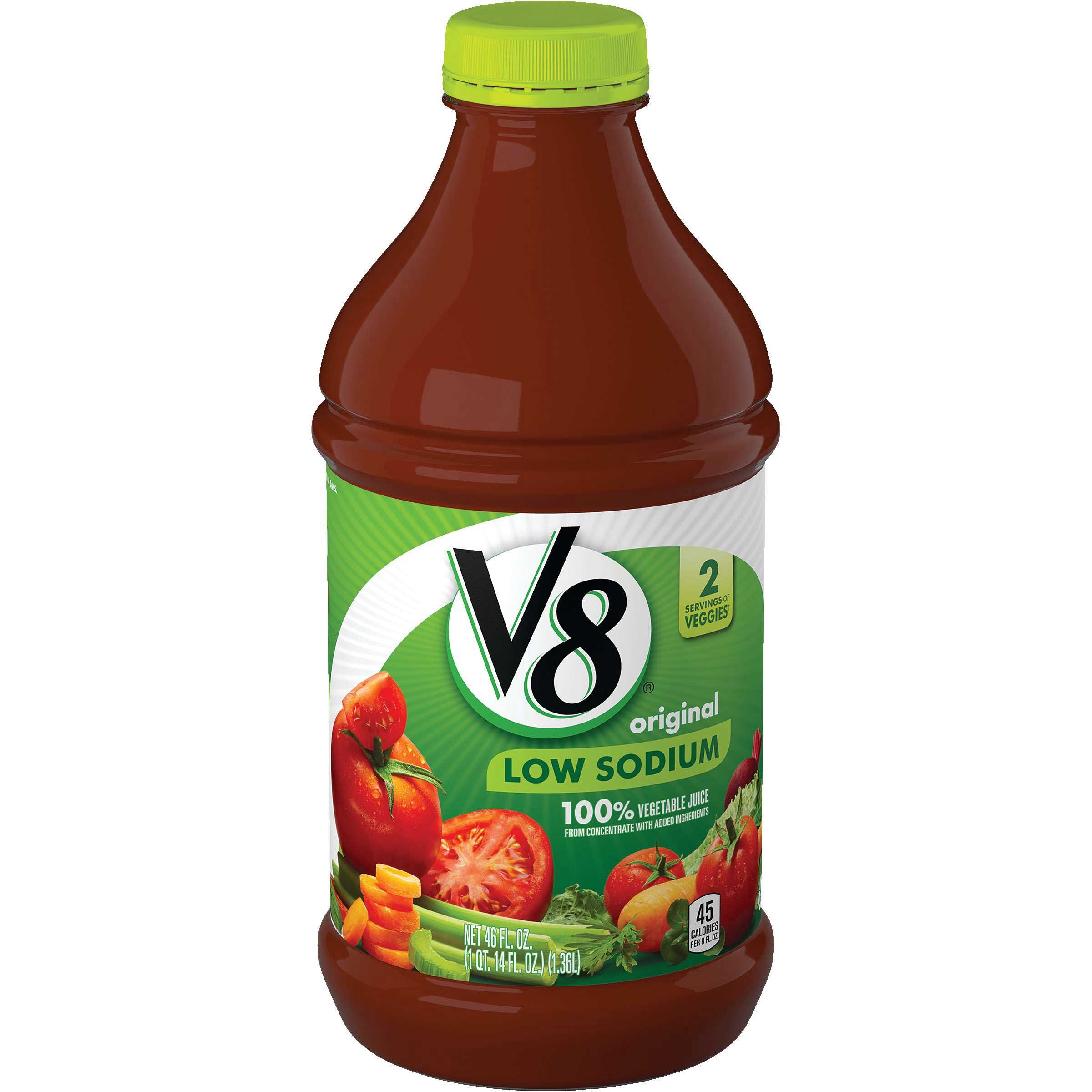 V8 Low Sodium Vegetable Juice, 46 Fluid Ounce -- 6 per case.