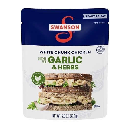 Swanson Garlic and Herbs White Chunk Fully Cooked Chicken, 2.6 Ounce -- 12 per case