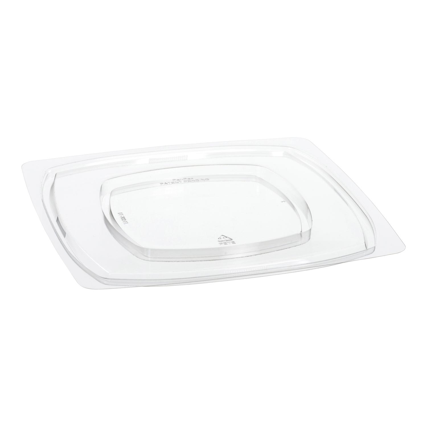 WNA Par Pack PETE Thermoform Clear Flat Lid for Large Square Bowl -- 150 per case.