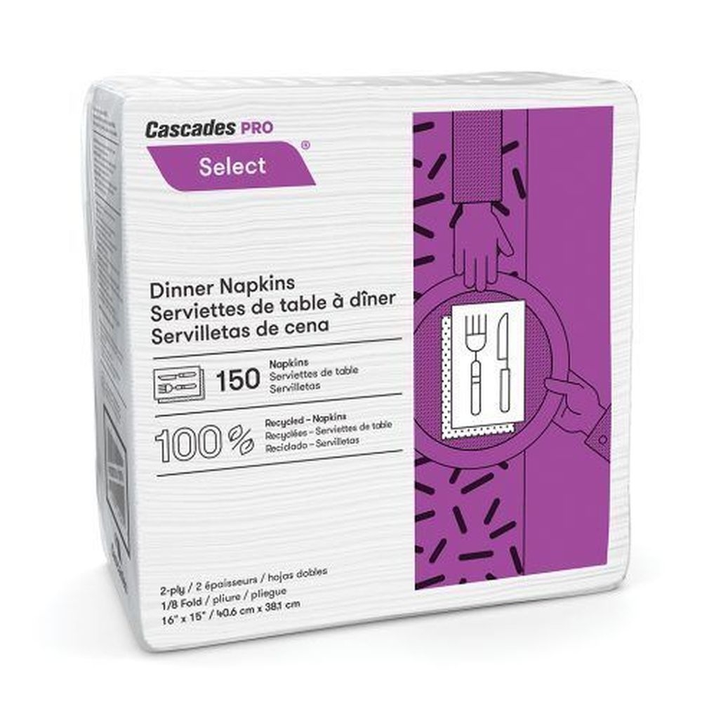 Cascades PRO Select 16 x 15 inch 2-Ply White Paper Dinner Napkin -- 3000 per case.