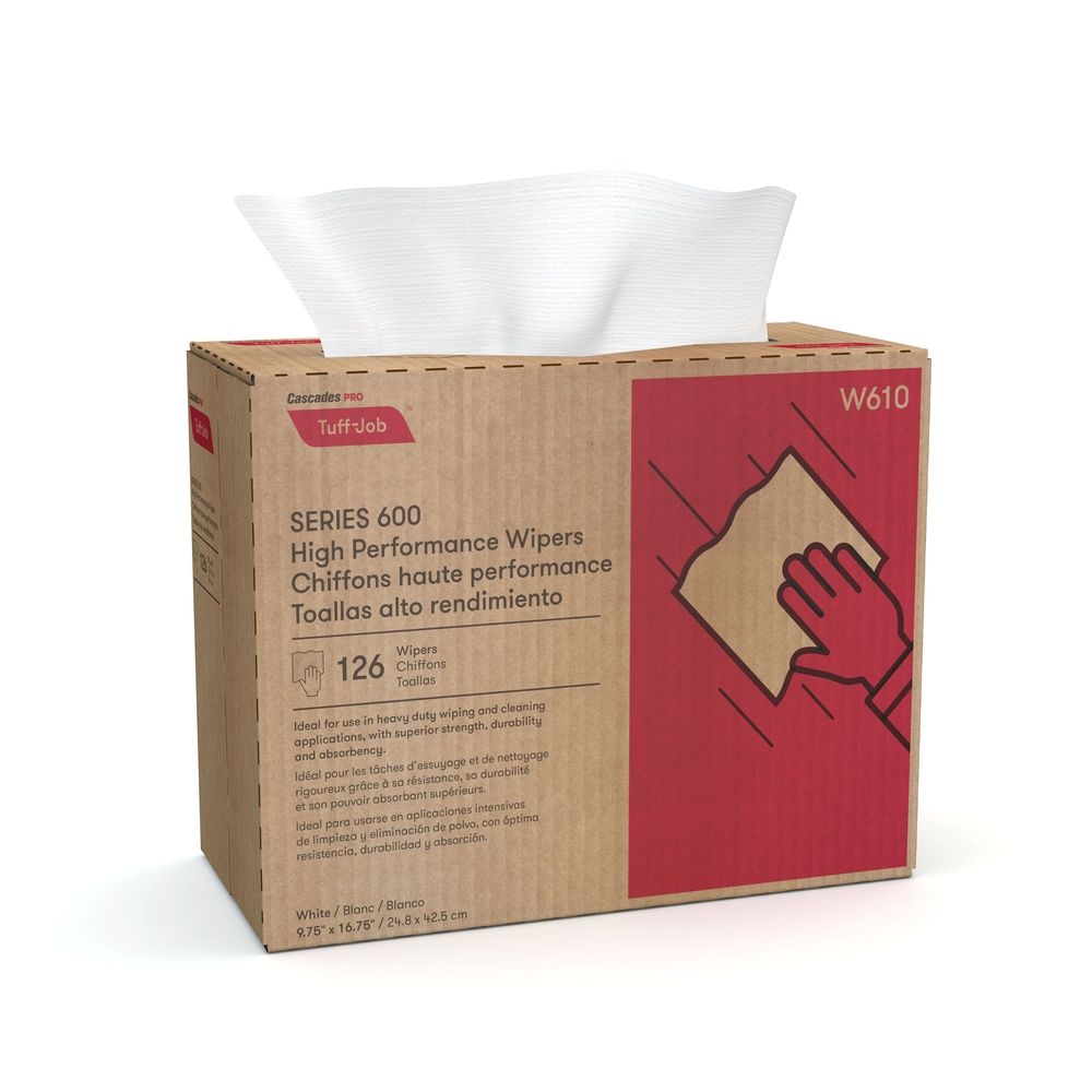 Cascades PRO Tuff-Job 9.75 x 16.75 inch White High Performance Wiper - Pop-Up Box -- 1260 per case.