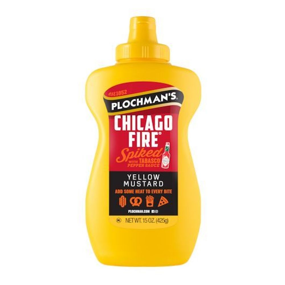 Plochmans Chicago Fire Spicy Hot Mustard with Tabasco, 15 Ounce Bottle -- 12 per case