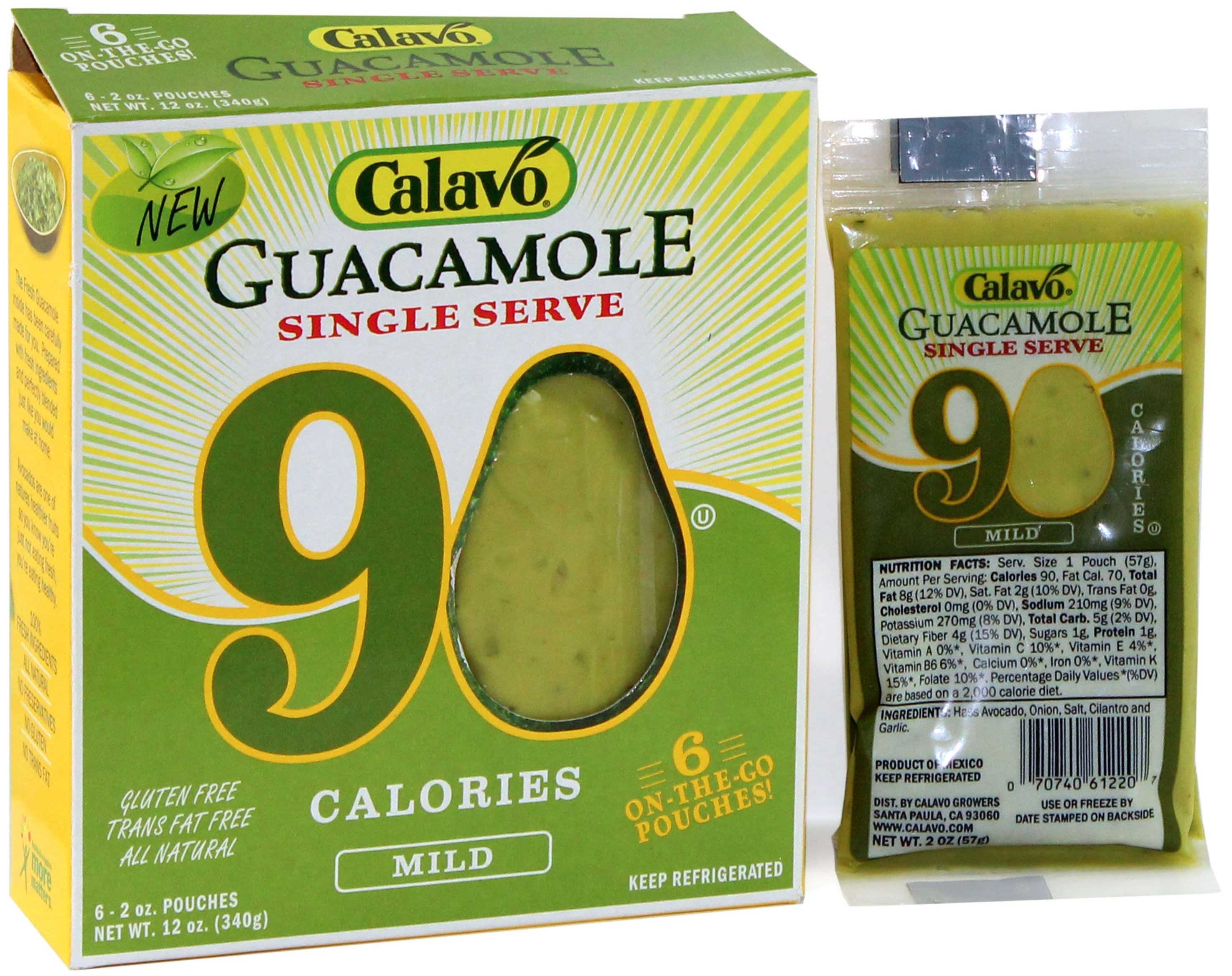 Calavo Single Serve Calories Guacamole - Mild Pack, 2 Ounce -- 6 per case.