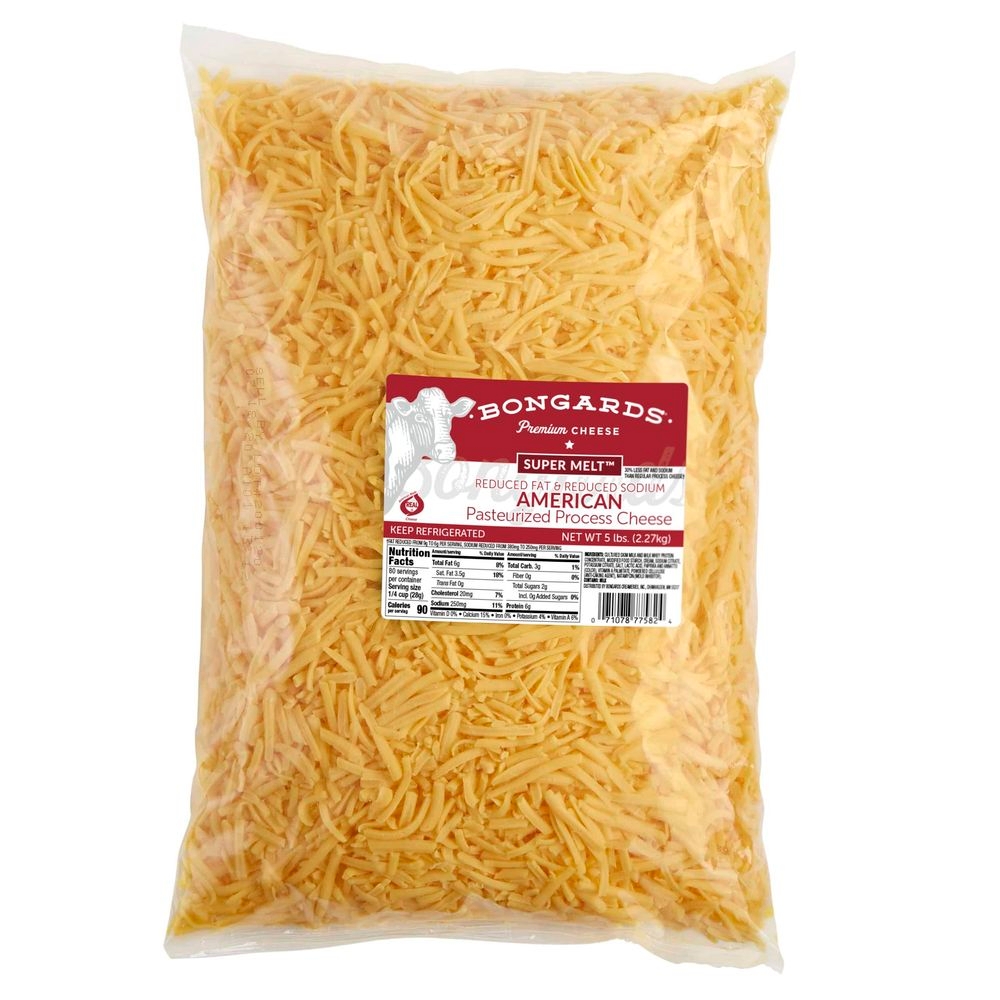Bongards Super Melt Yellow Reduced Fat and Reduced Sodium Process American Feather Cheese Shred, 5 Pound -- 4 per case