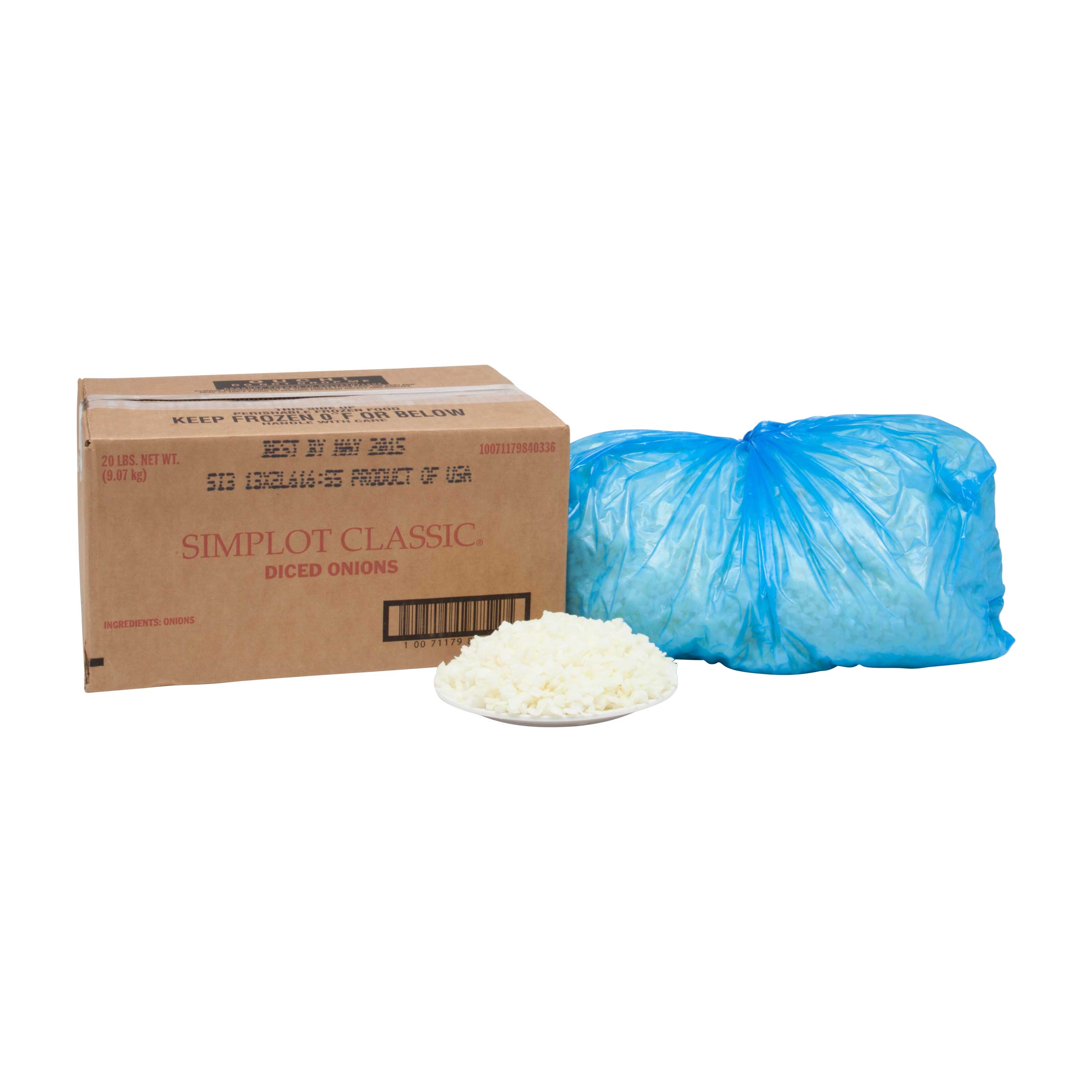 Simplot Classic Vegetables - Onion 3/8 Dices, 20 Pound.