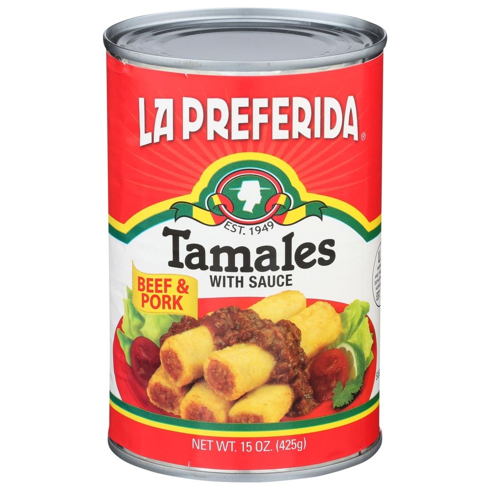 La Preferida Beef and Pork Tamales with Sauce, 15 Ounce Can -- 12 per case