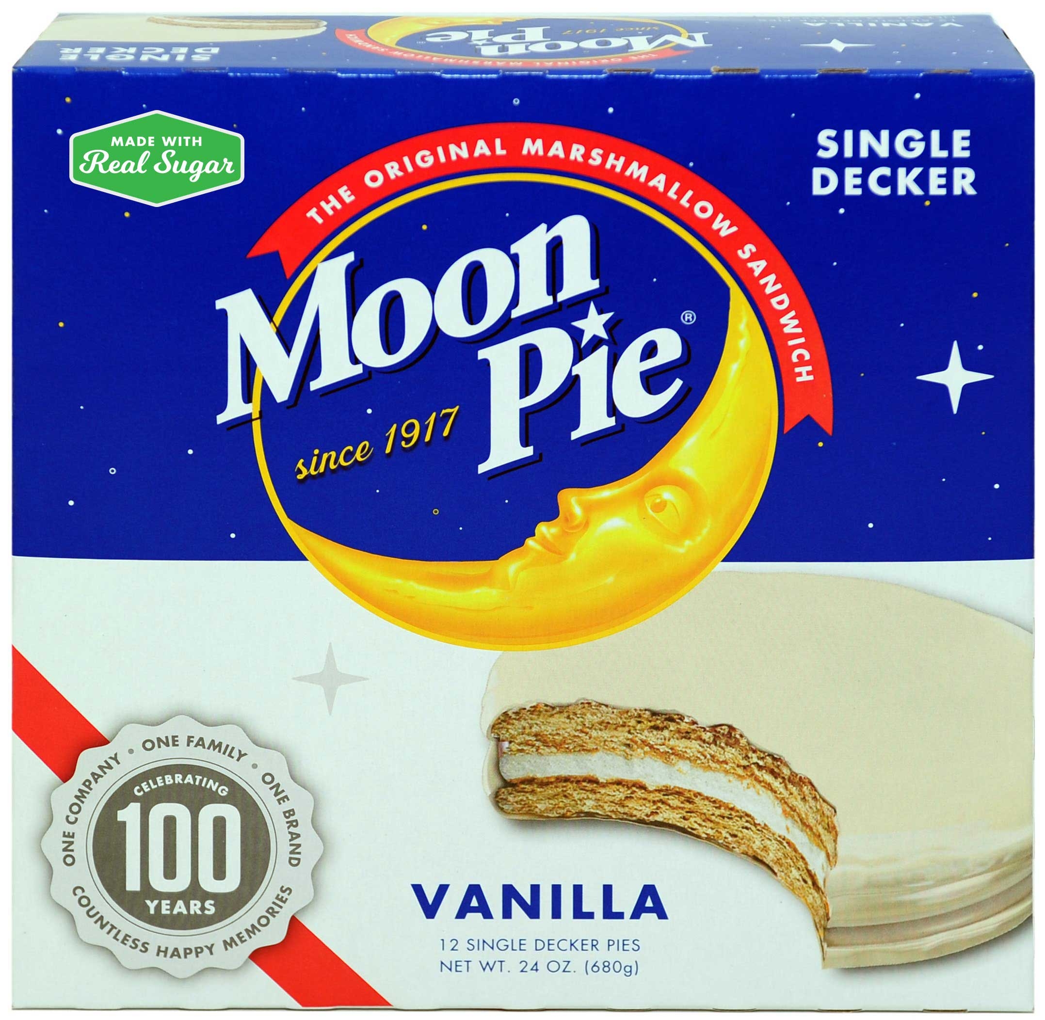 MoonPie Single Decker Vanilla Marshmallow Sandwich, 12 per pack -- 8 packs per case