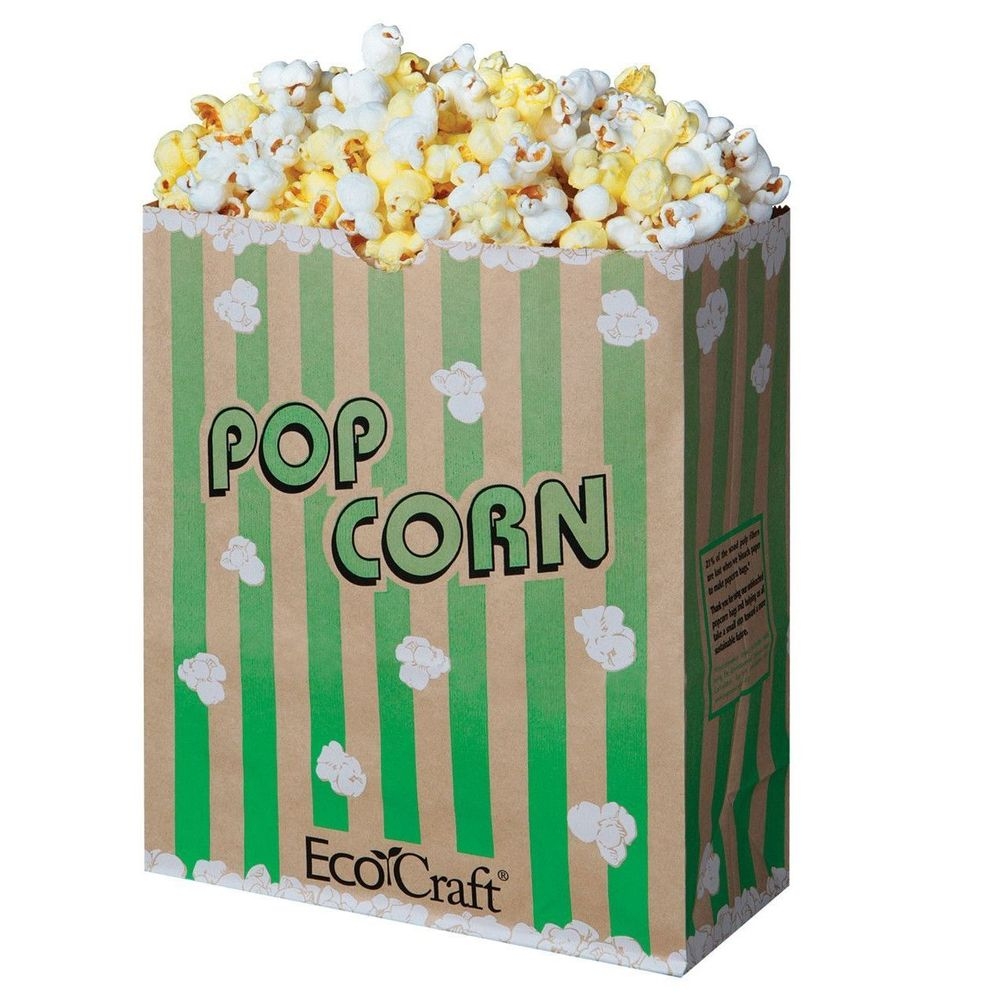 Bagcraft EcoCraft Green Stripe Theater Popcorn Bag, 130 Ounce Capacity -- 500 per case.